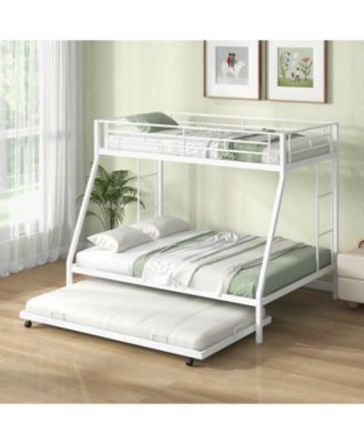 Twin Over Full Bunk Bed Frame with Trundle for Guest Room
