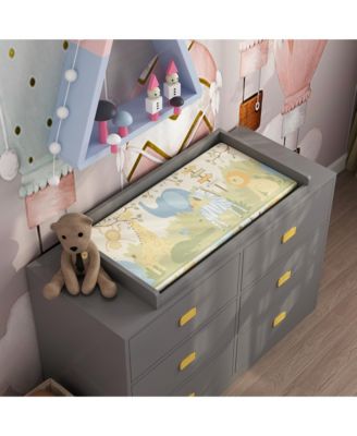 Changing table with six drawers, baby changing station with changing table top and drawers, grey wood