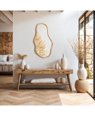 Natural Pine Wood Frame Oblong Irregular Wall Mirror, Accent and Vanity