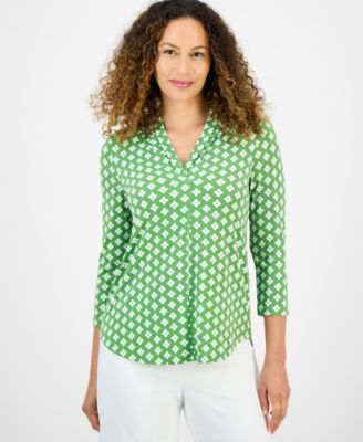 JM Collection - Petite Printed 3/4-Sleeve Top