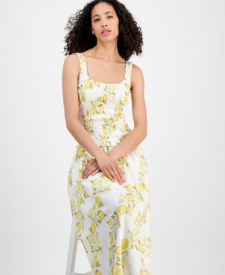 Women's Printed Smocked Drop-Waist Maxi Dress