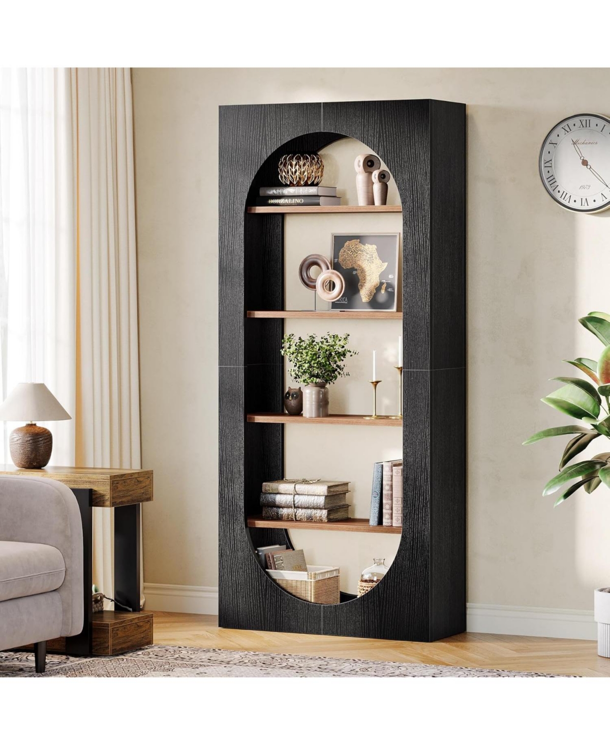 Tribesigns 5-Tier Black Arched Bookshelf, 70.87-Inch Tall Arch Bookcase with Storage, Modern Book Shelf Storage Organizer for Living Room, Home Office