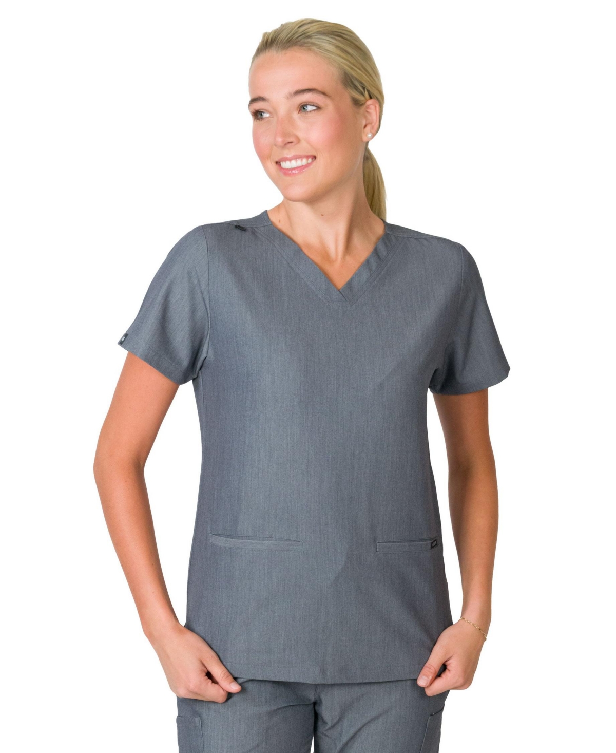 Women's Sofia Slim Scrubs Top with 3 Pockets - Heather graphite