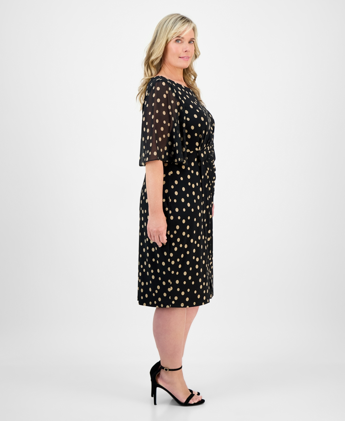Connected Plus Size Printed Side-shirred Butterfly-sleeve Dress