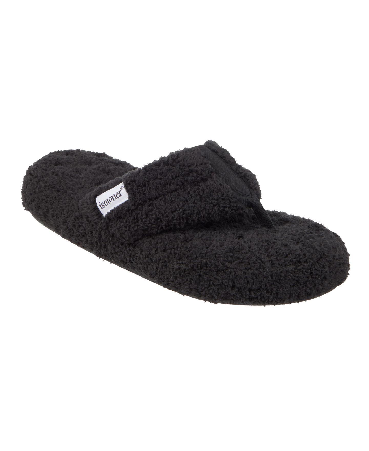 Женские тапочки Isotoner Signature Joey Cozy Plush Thong Slippers, цвет: Чёрный — фото 1
