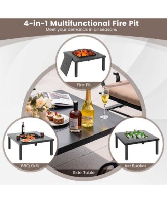 5PCS Cushioned Patio Dining Set Heavy-Duty Rocking Chairs with 4-in-1 Fire Pit Table