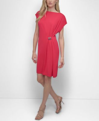 Women's Hardware-Trim Side-Ruched Dolman-Sleeve Dress