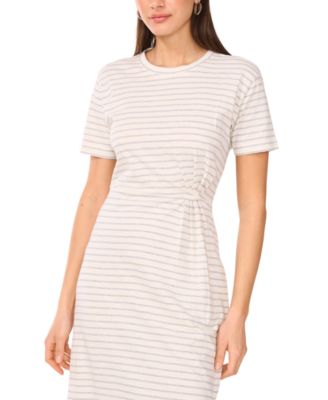 Women's Cotton Striped Ruched Midi Dress