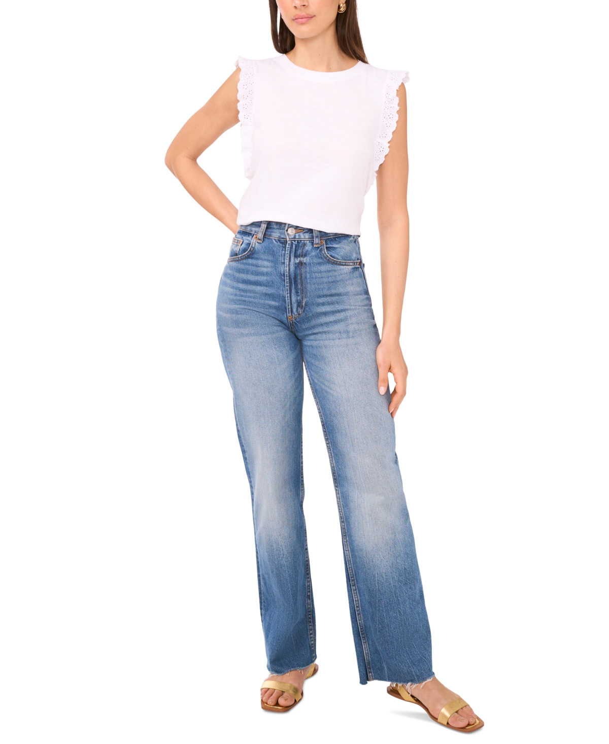 Vince Camuto Women's Cotton Eyelet-lace Trim Tank Top