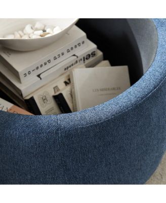 Round Upholstered Storage Ottoman with Removable Top for Use as Coffee Table or Footstool Handmade Accent for Living Room or Bedroom-The Pop Home