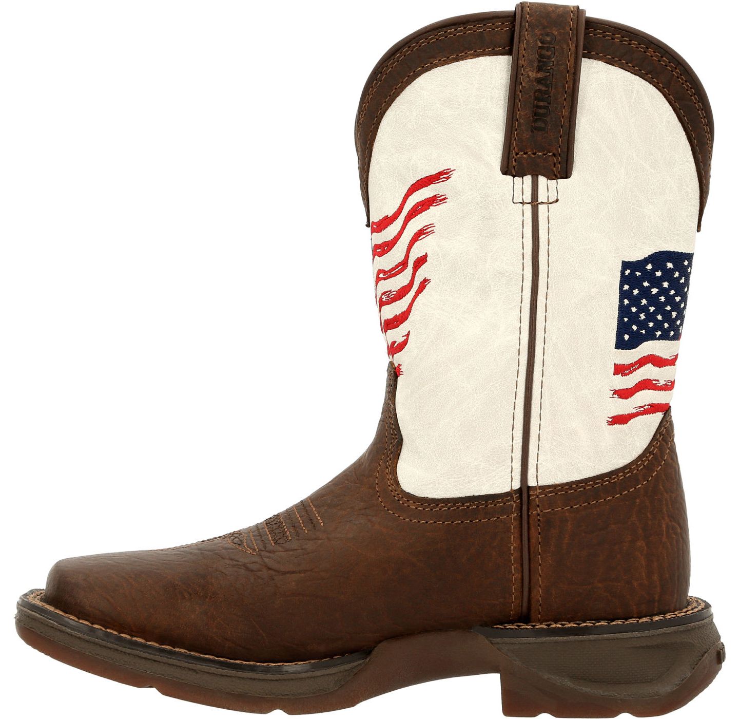 Ботинки Durango Lil' Rebel by Big Kids Distressed Flag Western Boot для мальчиков, цвет: Коричневый / Белый — фото 9