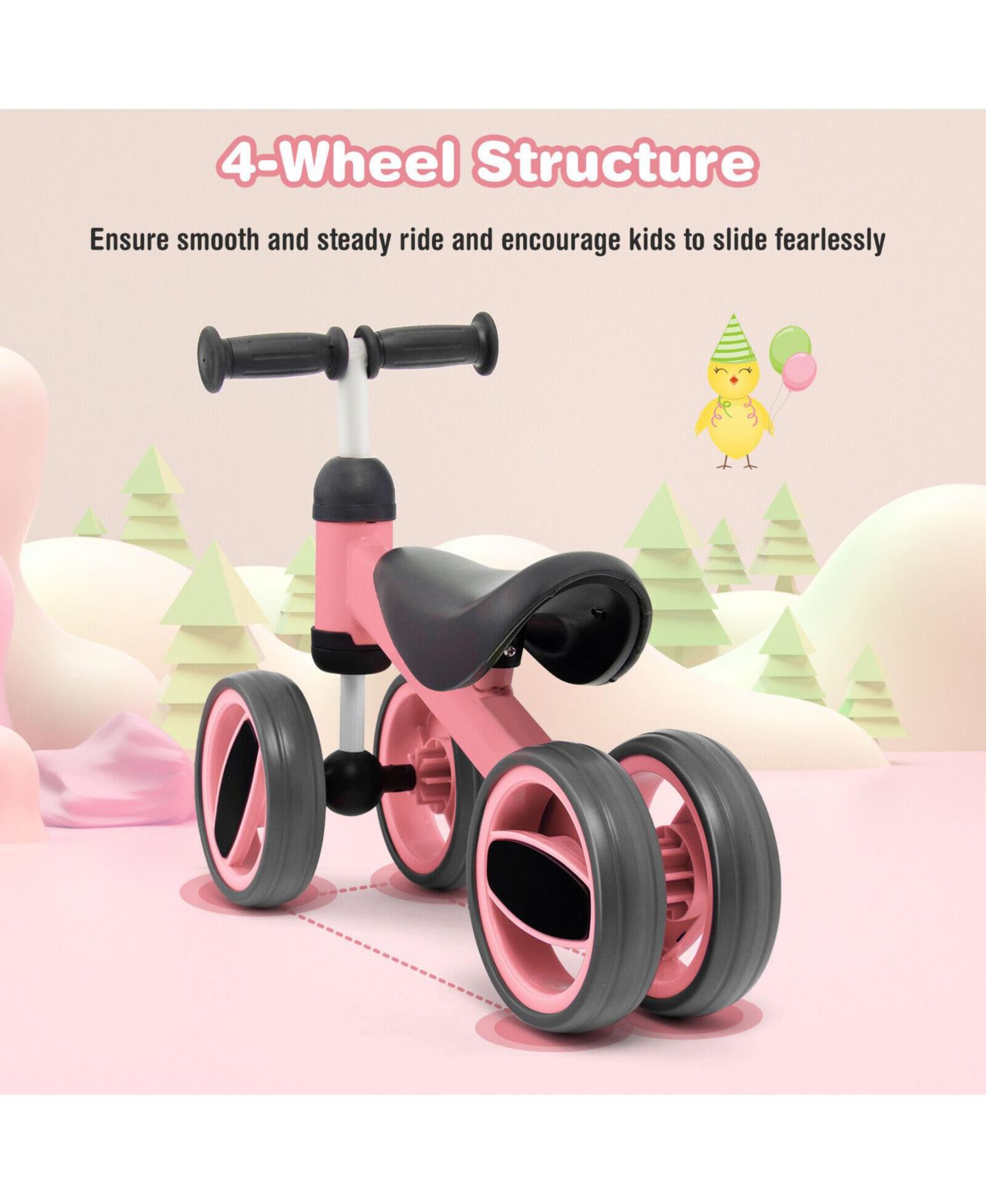 Детская игрушка Mecale 4-Wheel Lightweight Balance Bike, Ages 1-2, цвет: Розовый — фото 9