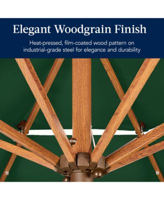 Woodgrain Pattern 10ft 3-Tier Solar Patio Umbrella w/ 24 LED Lights, Tilt