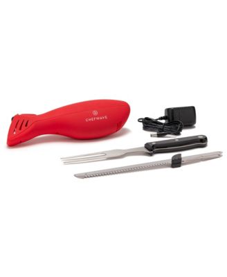 Cordless Rechargeable Electric Knife with 4 Serrated Blades Red