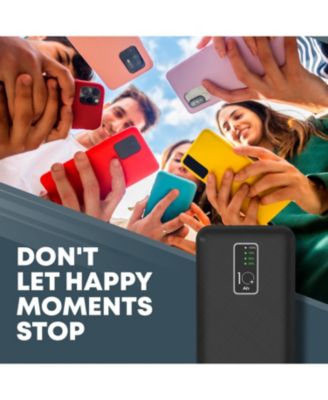 10,000mAh Rapid Charging Power Bank with LCD Battery Display, 4 Built-In Cables, and Phone Stand