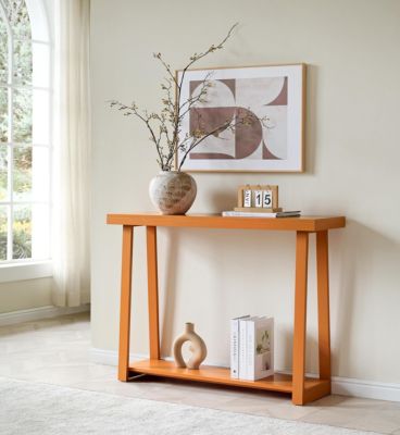 44 Inch Modern Wood Narrow Console Table with 2-Tier Storage Shelf for Entryway or Living Room, Slim Sofa Table for Hallway