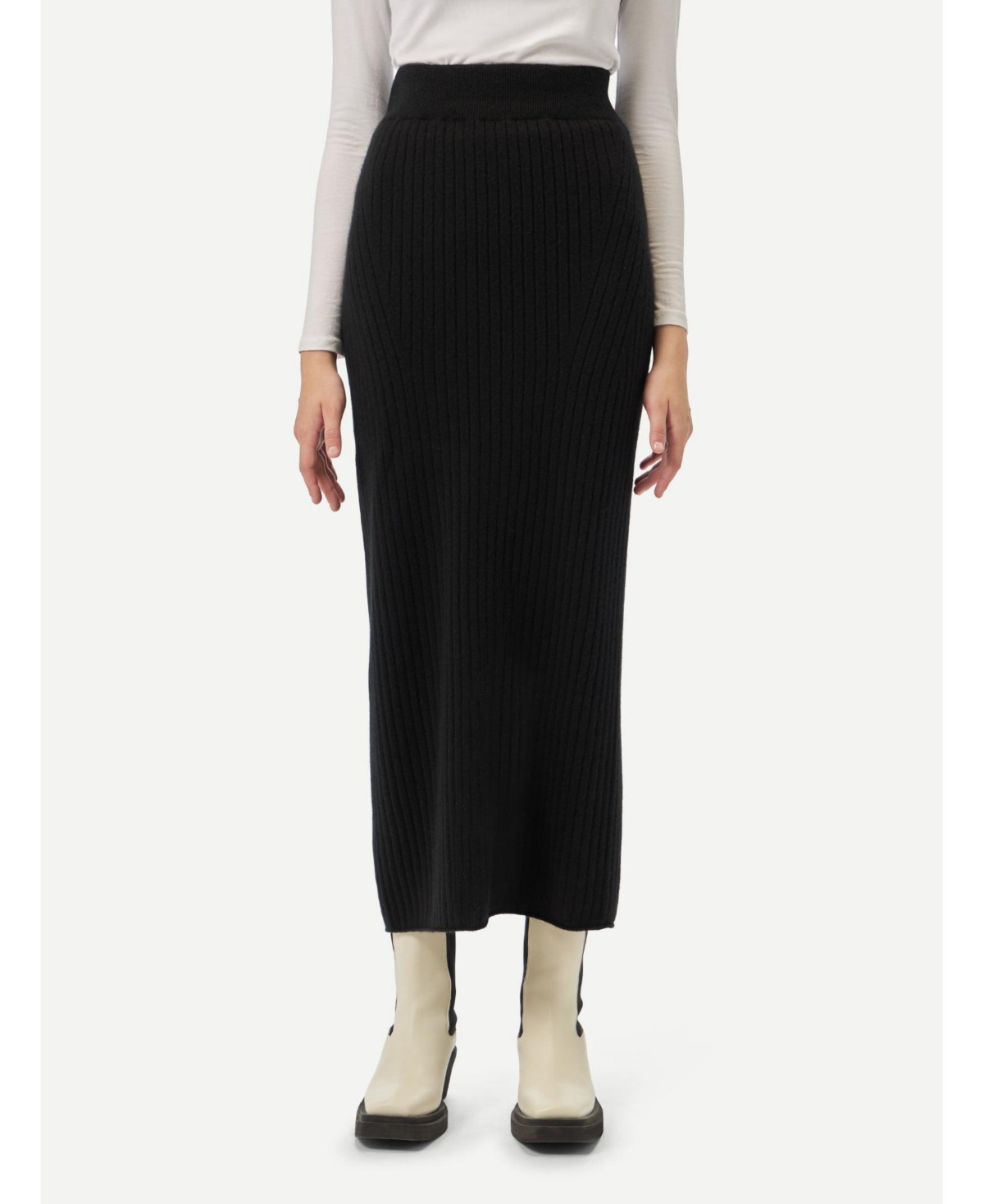 Women's Cashmere Midi Skirt - Black-blue graphite