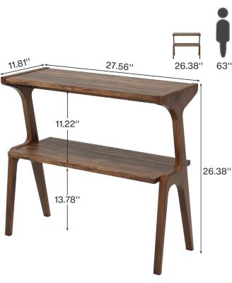 Set of 2 Narrow Side Table for Living Room, Farmhouse Slim End Table with Storage Shelves, for Bedroom, Small Spaces, Easy Assembly