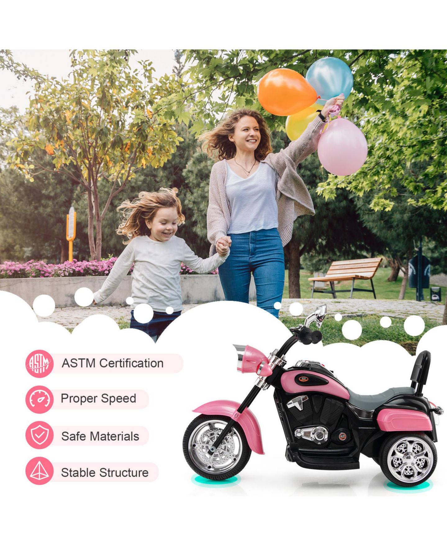 Детская игрушка Mecale 6V Powered 3-Wheel Chopper-Style Motorbike Ride-On, 36"L, Ages 3-6, цвет: Розовый — фото 6