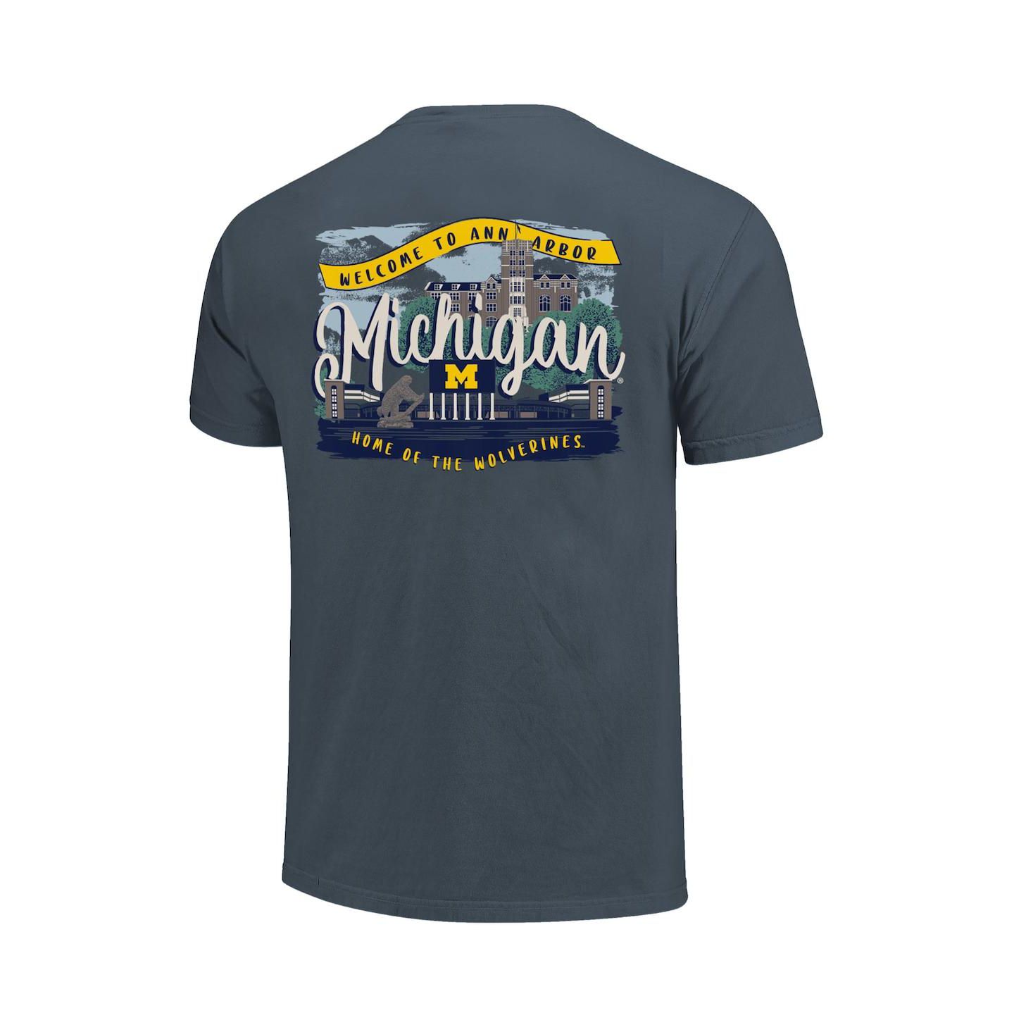Женская футболка Image One Navy Michigan Wolverines Comfort Colors Campus Scene Drawing Script — фото 3