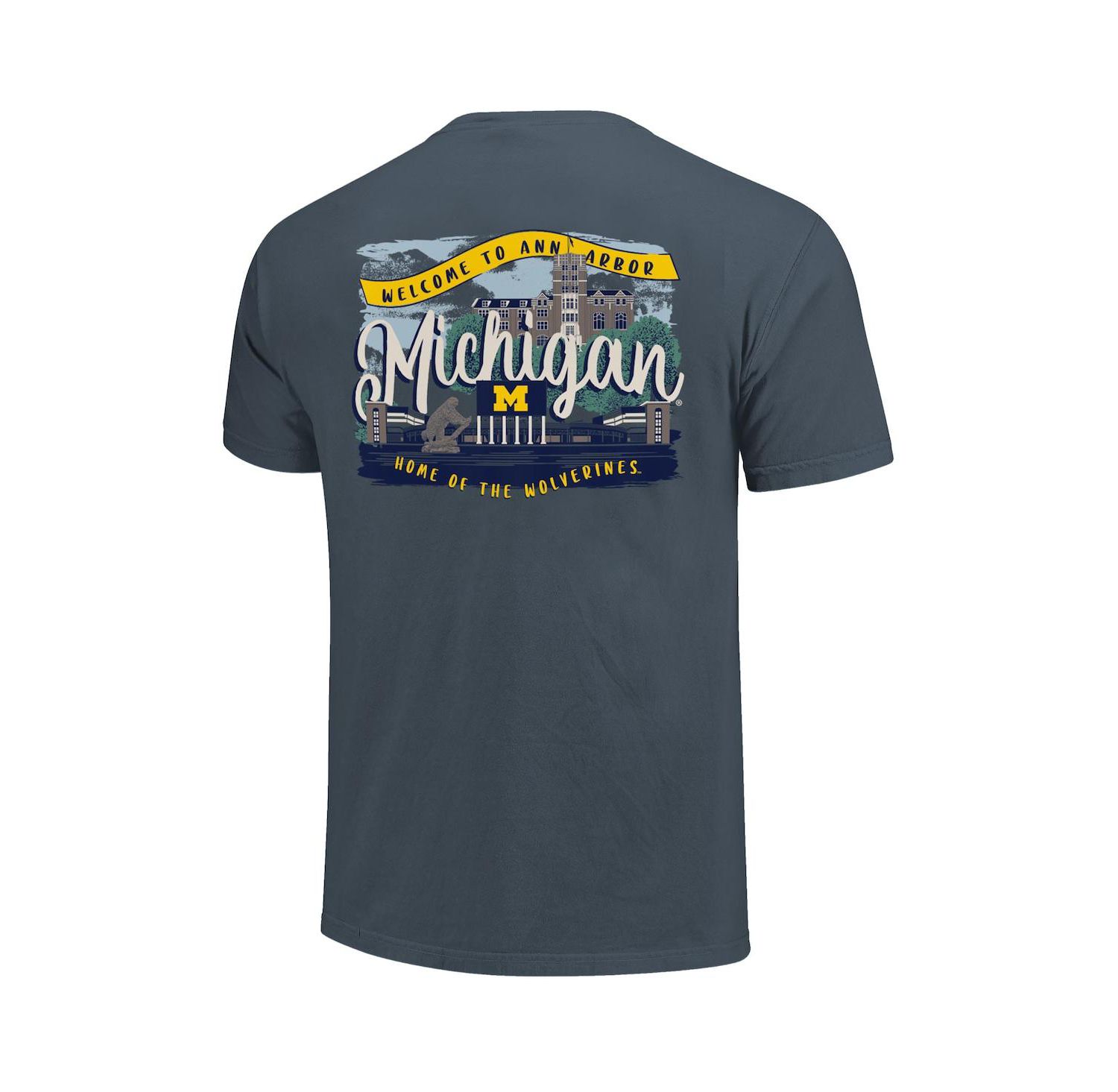 Women's Navy Michigan Wolverines Comfort Colors Campus Scene Drawing Script T-Shirt