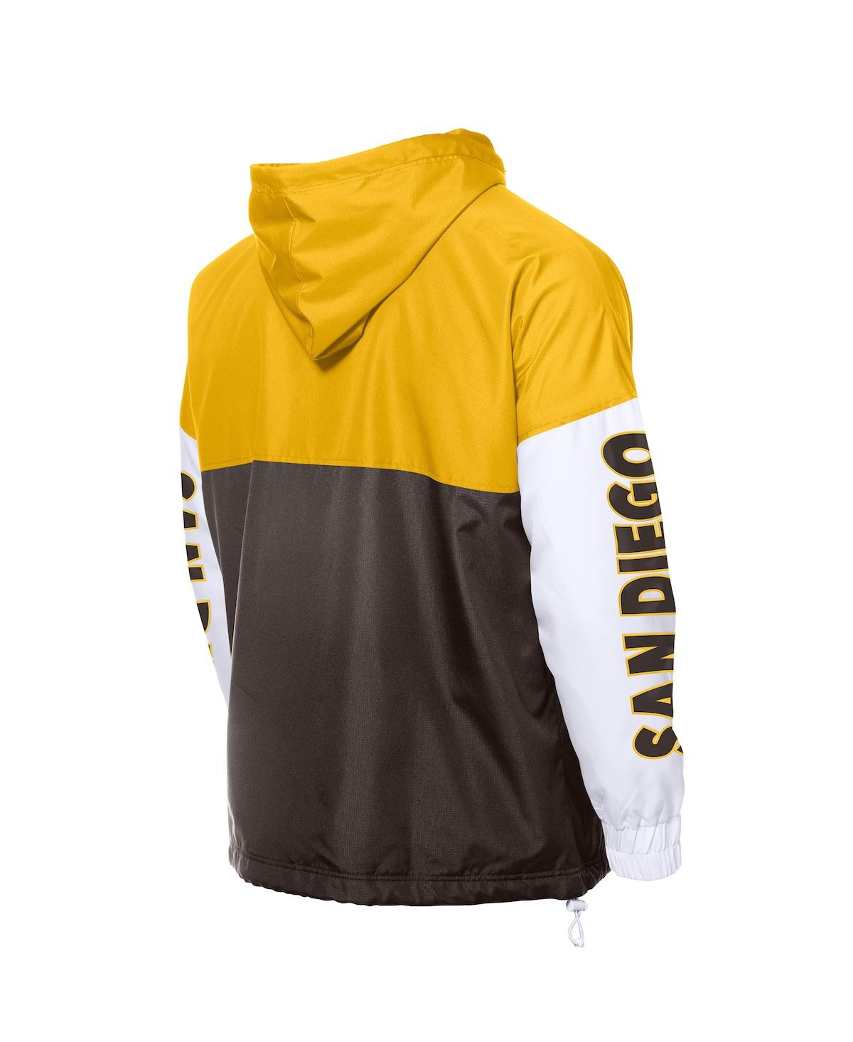 NEW ERA MEN'S BROWN/GOLD SAN DIEGO PADRES COLOR BLOCK FULL-ZIP HOODIE WINDBREAKER JACKET 