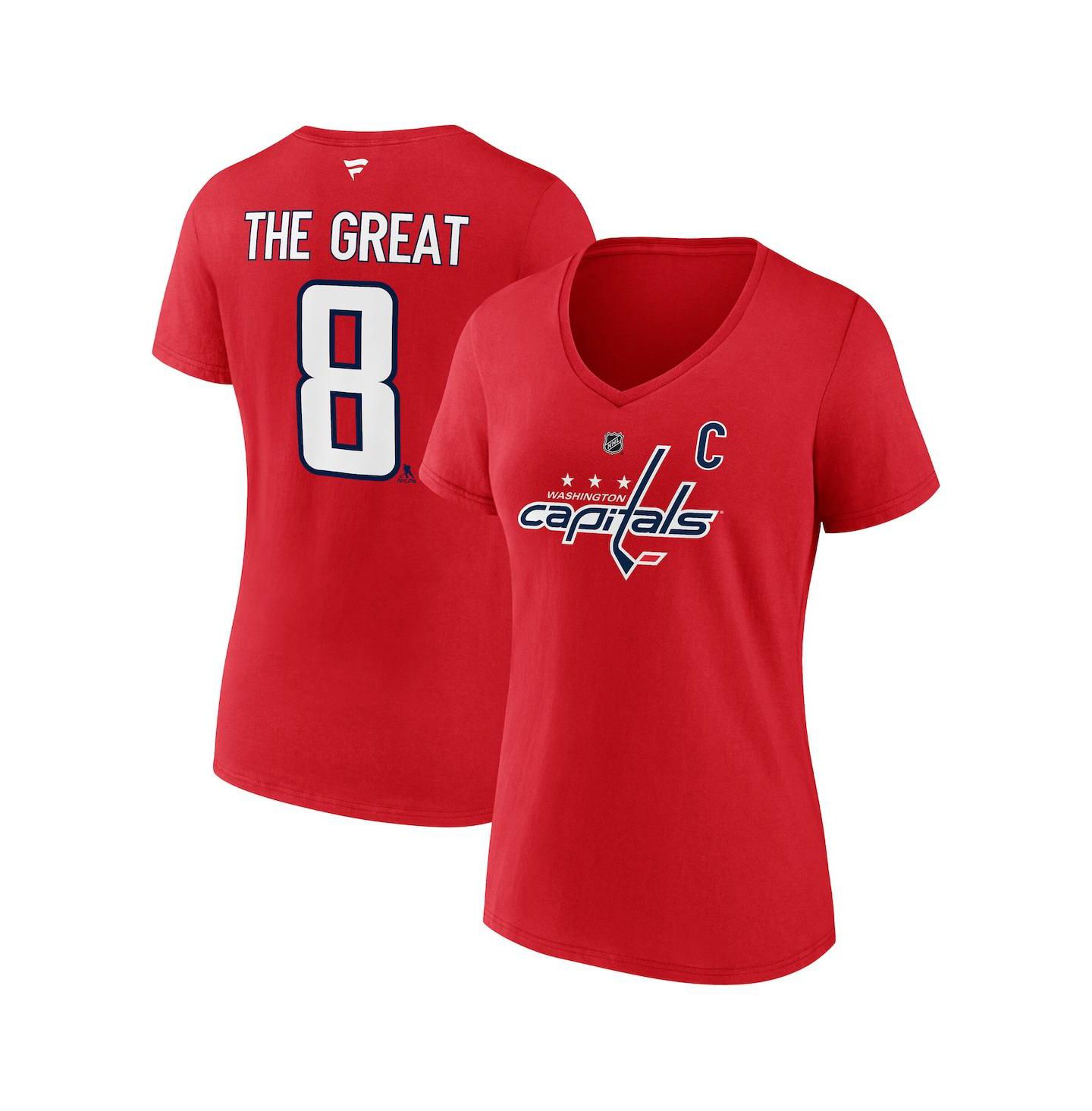 Женская футболка Fanatics Alexander Ovechkin Athletic Red Washington Capitals NHL All-Time Leading Goal Scorer The Great 8 Name & Number V-Neck — фото 1