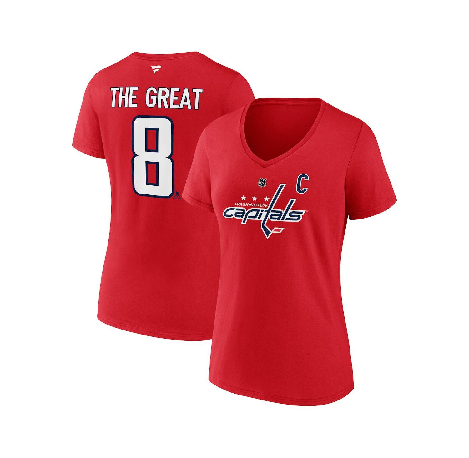 Women's Alexander Ovechkin Athletic Red Washington Capitals NHL All-Time Leading Goal Scorer The Great 8 Name & Number V-Neck T-Shirt
