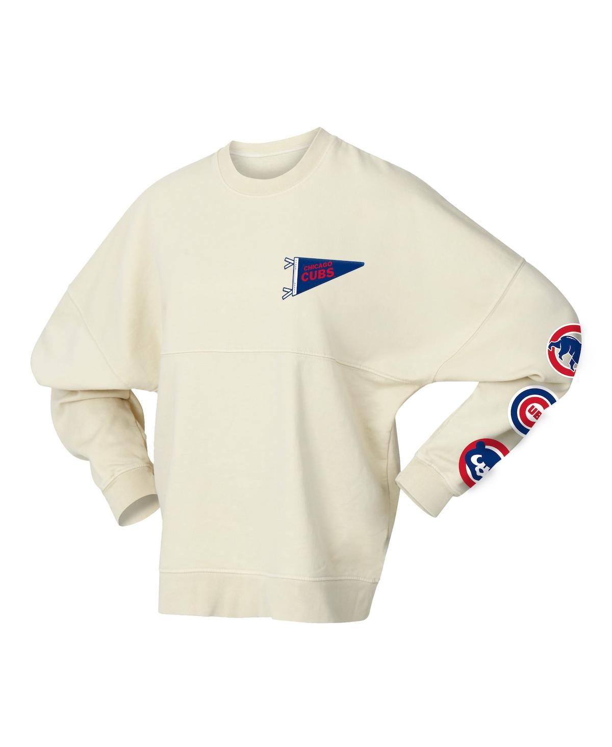 Fanatics Women's Tan Chicago Cubs Pennant Flag Branded Fleece Pullover Sweatshirt In Multi