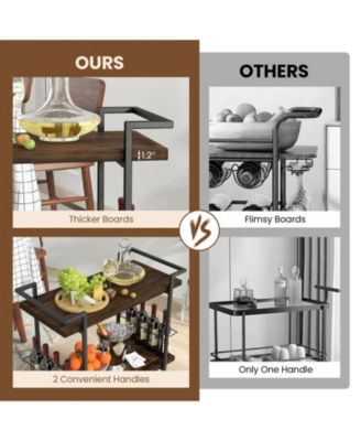 32" 2-Tier Powder-Coated Metal Lockable Wheels, Handle, Guardrails, Rust-Resistant Home Bar Cart