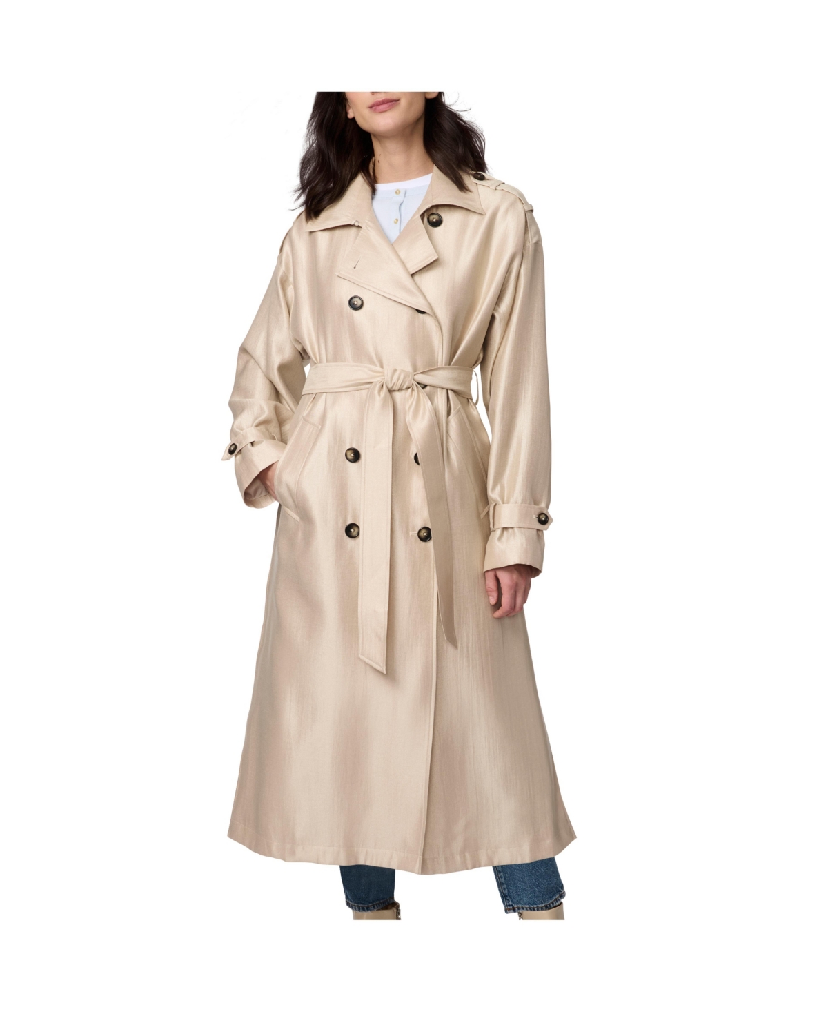 Women's Golden Luster Double Breasted Trench - Champagne