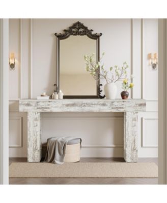 63-Inch Long Console Table, Farmhouse Wooden Sofa Table Behind The Couch, Narrow Entryway Table for Entrance, Hallway, Living Room (Distressed White)