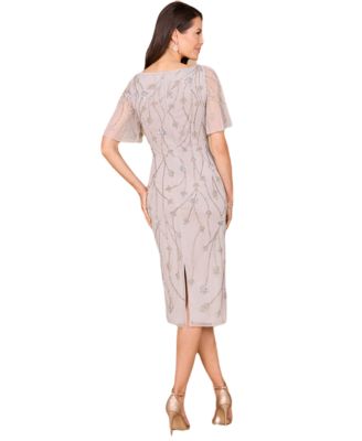 Women's Beaded Midi Dress with Cape Sleeves