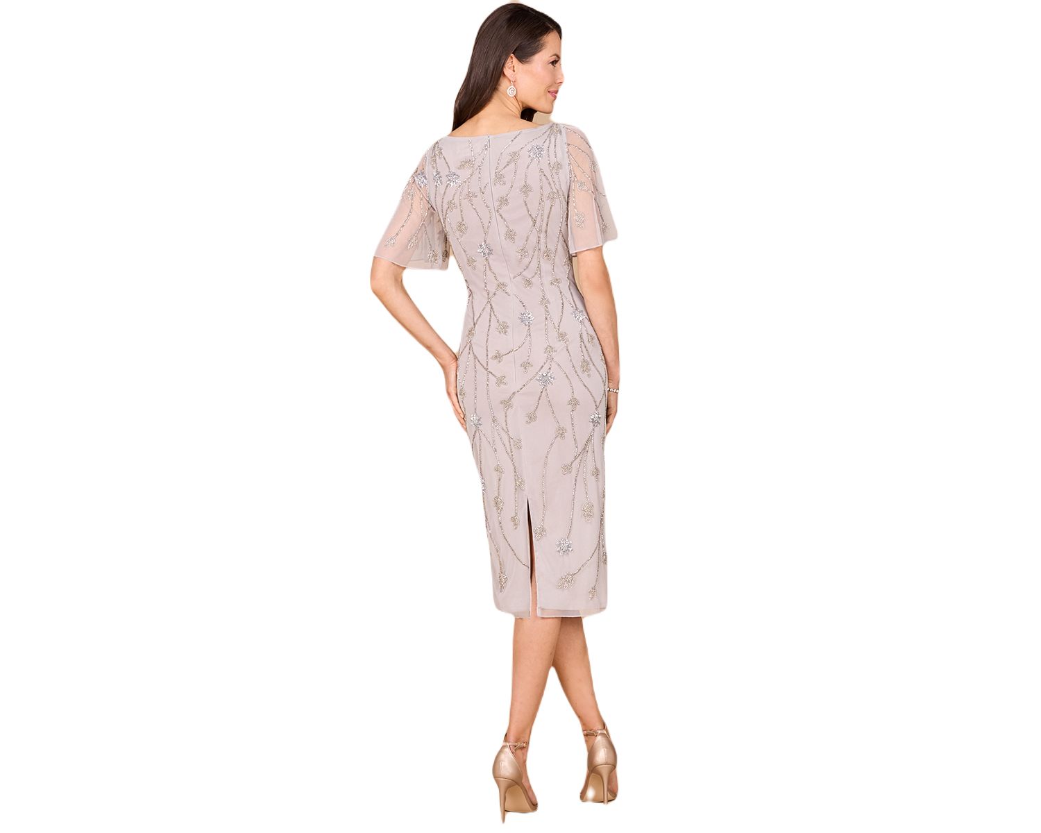 Women's Beaded Midi Dress with Cape Sleeves