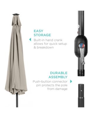 10ft Solar LED Lighted Patio Umbrella w/ Tilt Adjustment, UV-Resistant Fabric