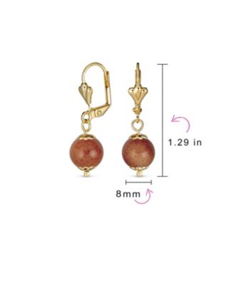 Classic Elegant Simple Round Natural Stone Dangle Lever Back Drop Ball Earrings Polished Plated Brass