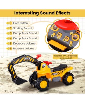 Ride on Push Car Bulldozer Digger Toy with Safety Helmet and Working Shovel