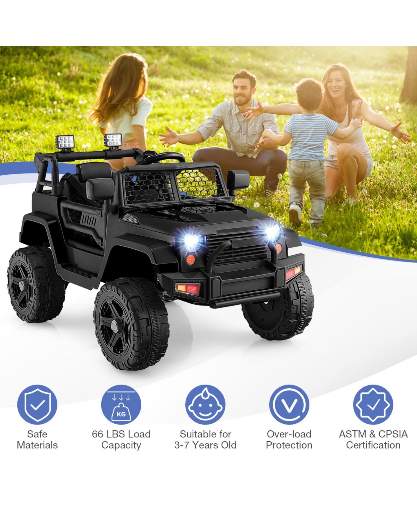 Детская игрушка Mecale 12V Kids Ride On Truck with Remote Control and Headlights, 3–7 лет, цвет: Чёрный — фото 4