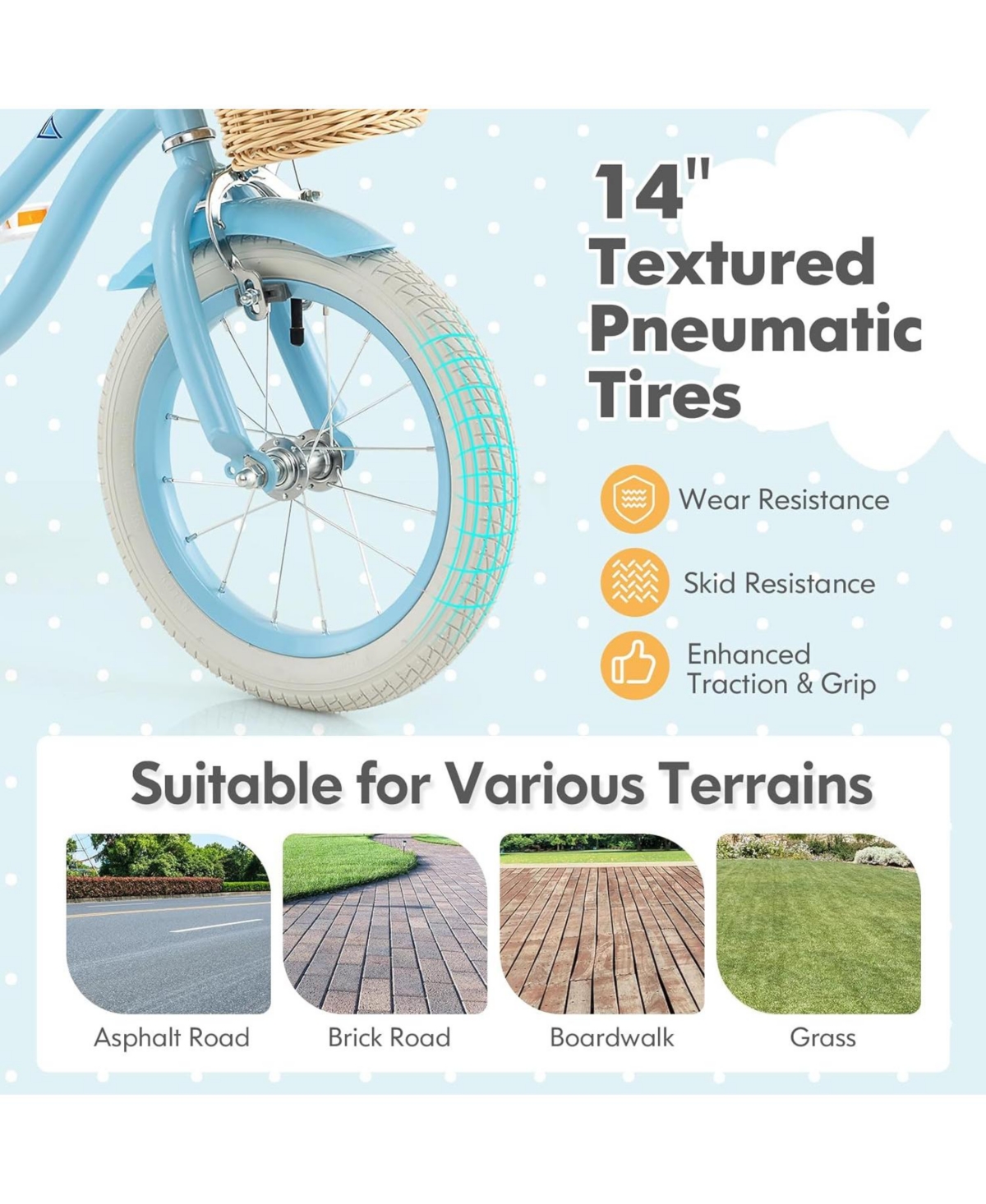 14-Inch Kids Bike with Training Wheels and Adjustable Handlebar Seat