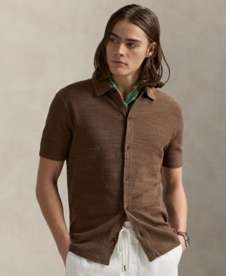 Men's Textured Cotton-Linen Shirt Sweater