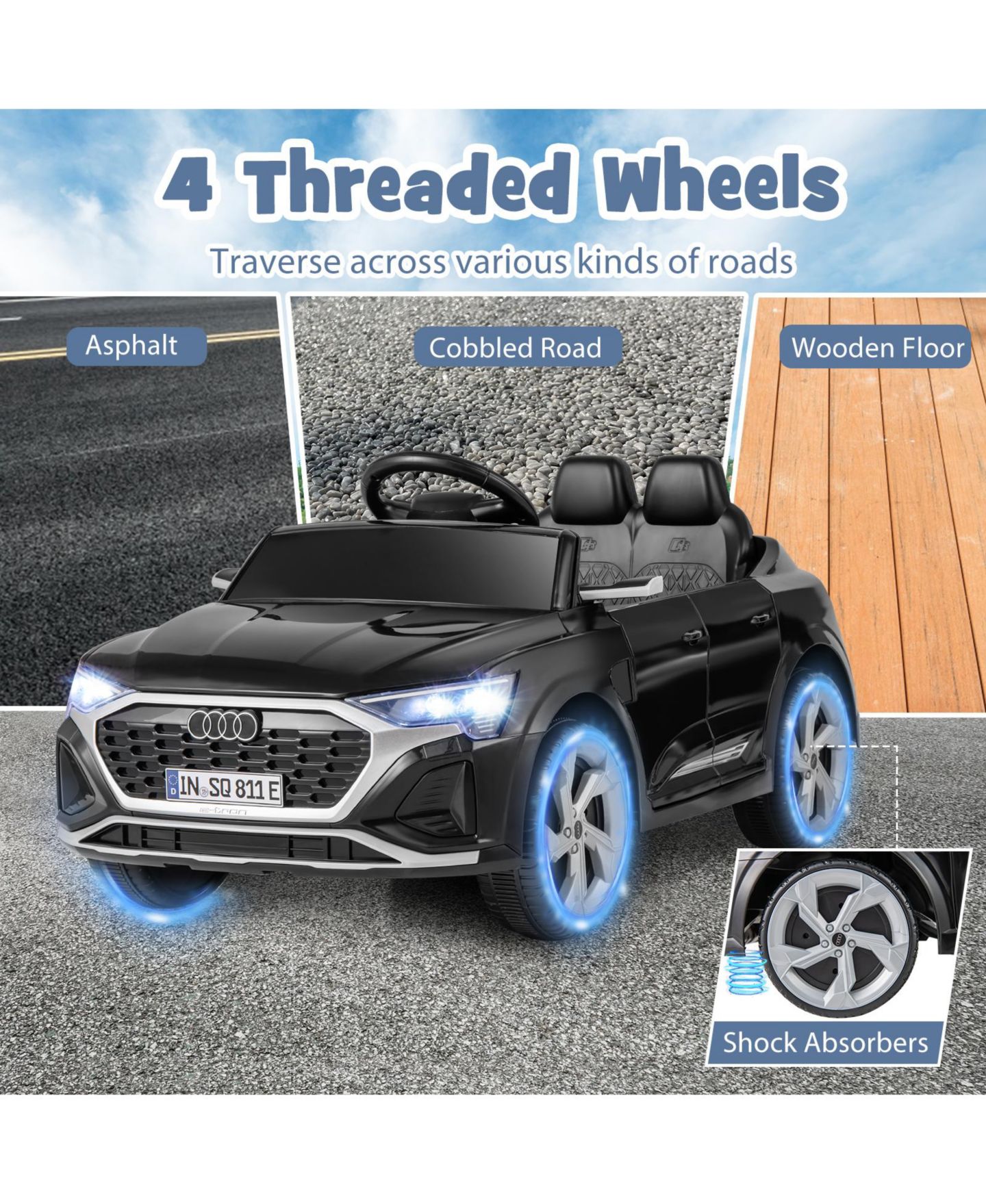 Детская игрушка Mecale 12V Kids Ride on Car Licensed Audi SQ8 with Remote Control and 3 Speeds, цвет: Чёрный — фото 9
