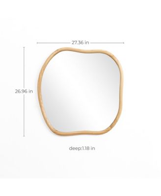 Natural Pine Wood Frame Square Irregular Wall Mirror, Accent and Vanity