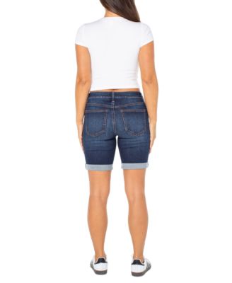 Juniors' Cuffed Hem Bermuda Denim Shorts
