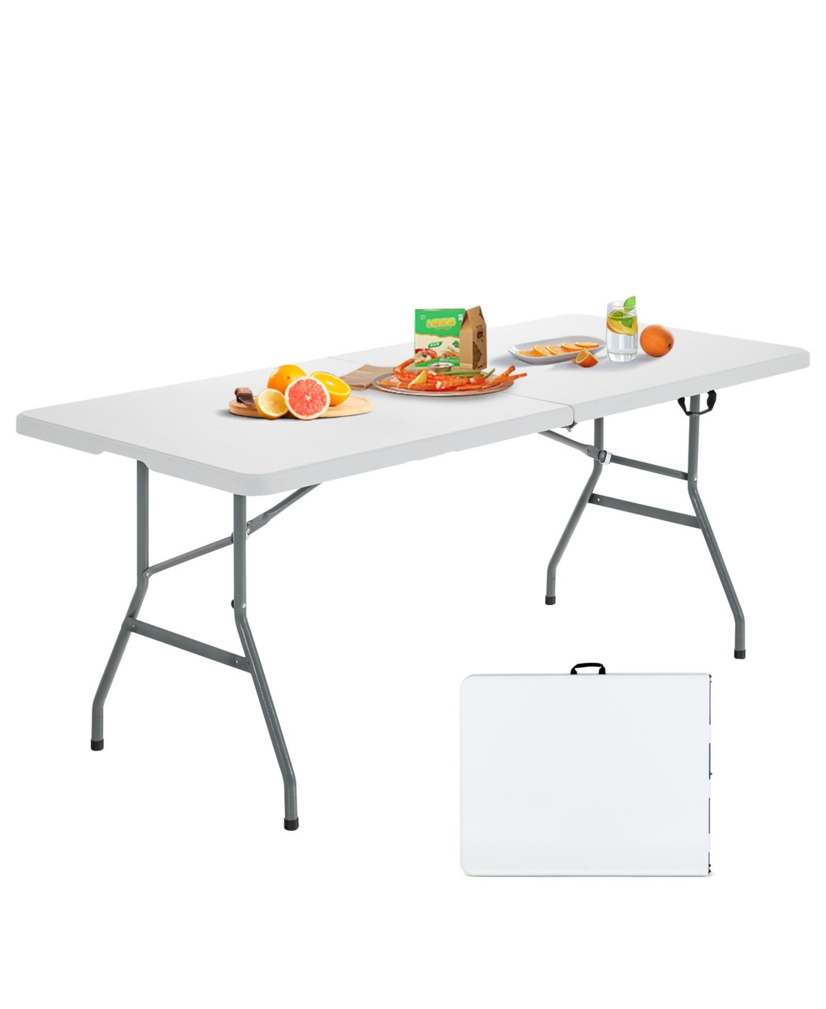 Portable Folding Camping Table with Carrying Handle for Picnic - White