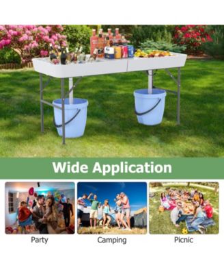 5 FT Folding Ice Cooler Table with Double Sinks for Camping Party Picnic Wedding