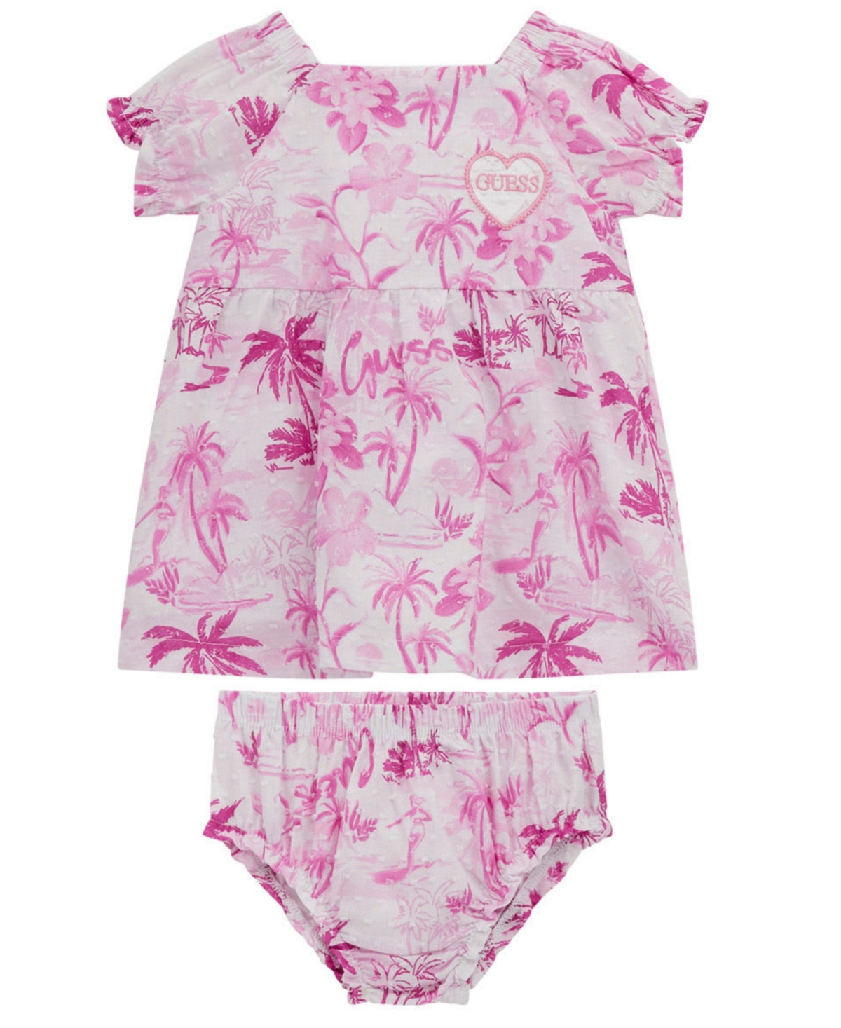 Guess Baby Girls 2-piece Puff Sleeve Printed Dress And Coordinating Bloomer Set