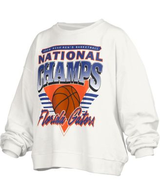 Women's White Florida Gators 2025 NCAA Men's Basketball National Champions Trilogy Basketball Janice Oversized Fleece Pullover Sweatshirt