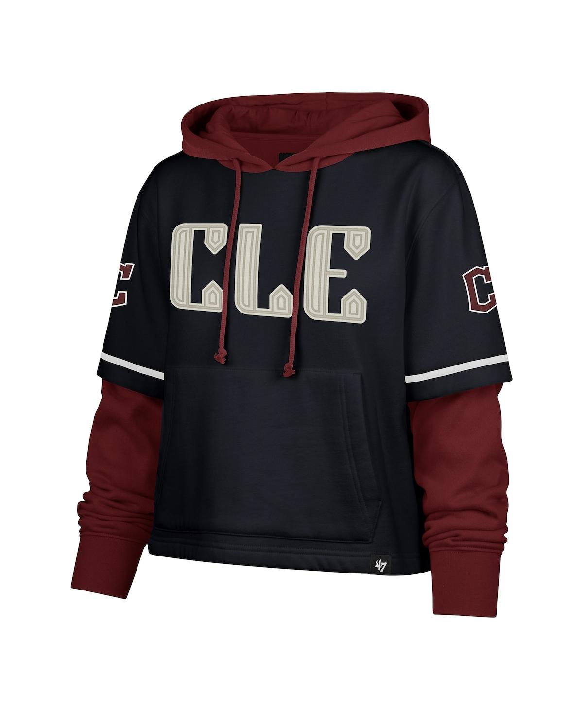 47 BRAND WOMEN'S NAVY CLEVELAND GUARDIANS CITY CONNECT SHORTSTOP CROPPED PULLOVER HOODIE 