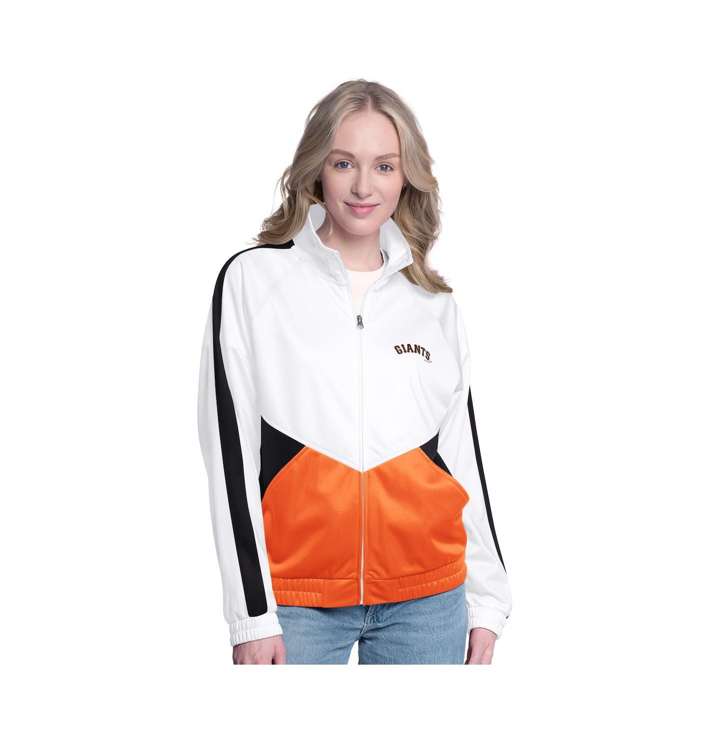 Женская куртка G-III Sports by Carl Banks White/Black San Francisco Giants Rally Rhinestone Raglan Full-Zip Track Jacket — фото 1