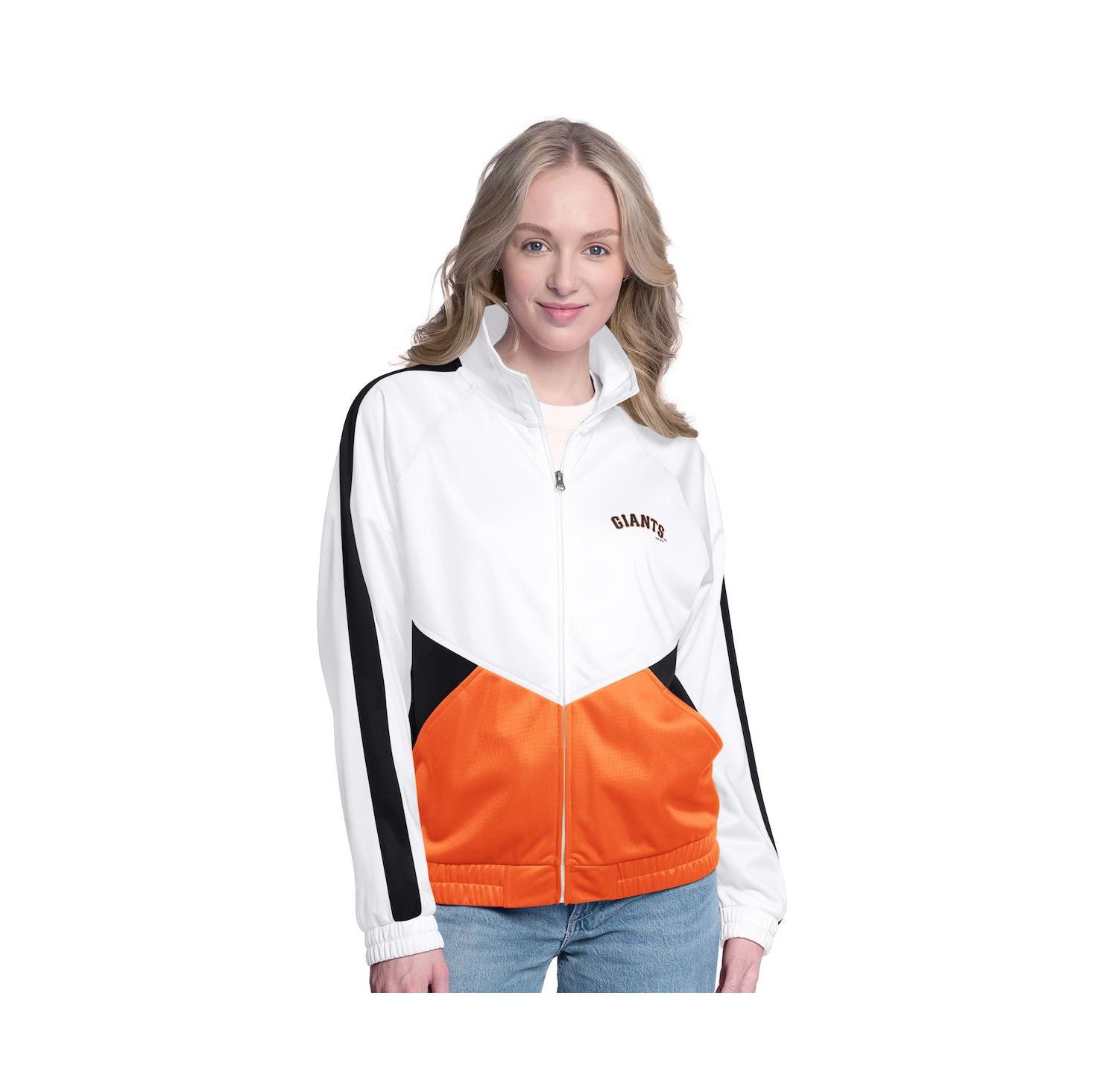 Women's White/Black San Francisco Giants Rally Rhinestone Raglan Full-Zip Track Jacket